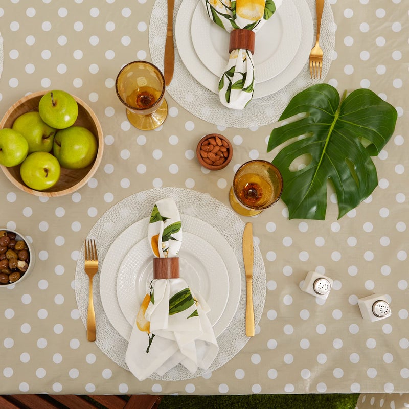DII Vinyl Tabletop Collection Flannel Backed Polka Dot Tablecloth, Rectangle, 60x102, Natural - Image 5